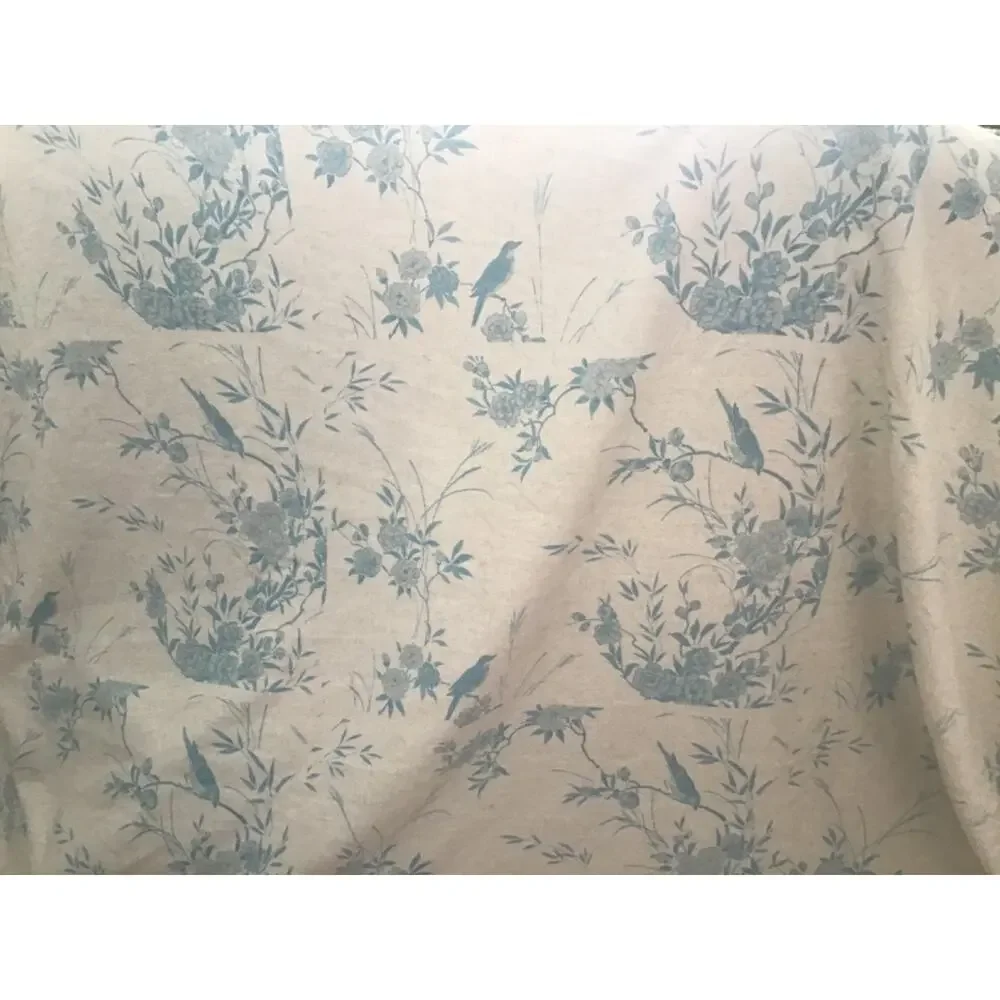 Rachel Ashwell Shabby Chic Blue Bird Chinoiserie Linen For Sewing & Wallpaper